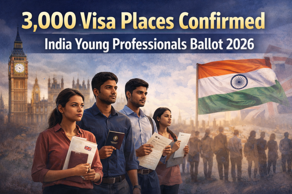 India Young Professionals ballot 2026 announces 3,000 UK visa places for Indian applicants under the Youth Mobility Scheme.